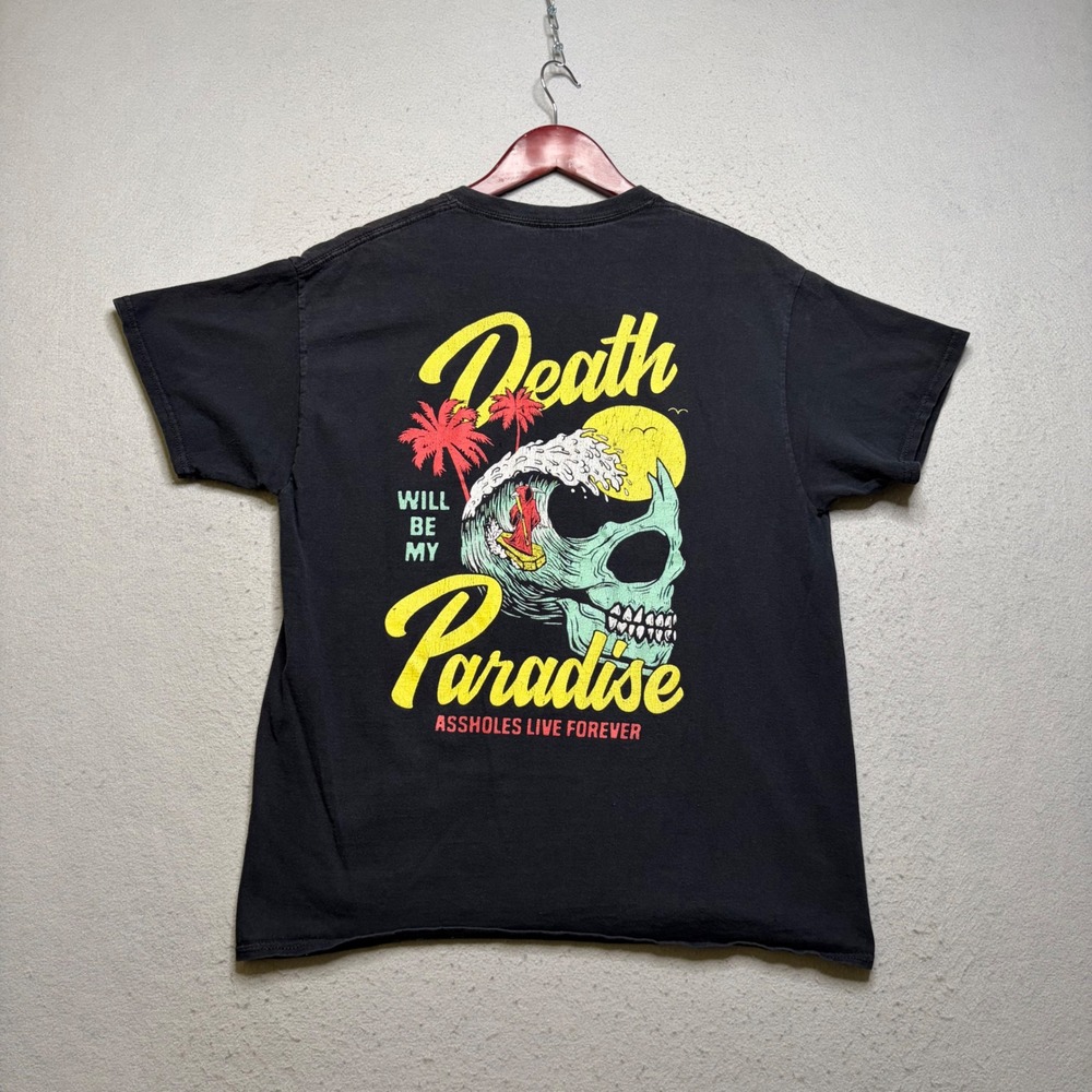 Linda Finegold T-Shirt Mens Large Black Death Will Be My Paradise Skull Graphic